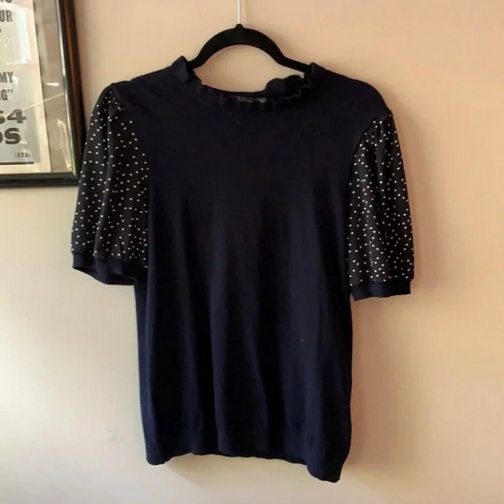 NWT Adrianna Papell Navy Short Puff Sleeve Top Size Medium